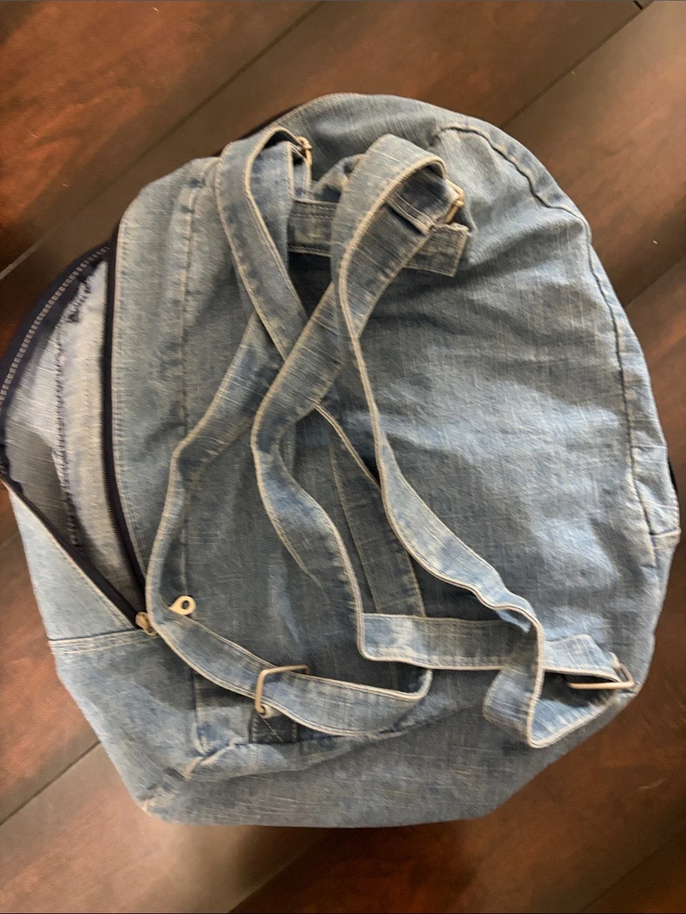 Vintage Y2K Aesthetic Light Wash Denim Multi Pocket Utility DayPack